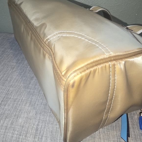 Nwt Coach Hampton Gold & Blue Leather Weekend Small Tote - Picture 3 of 4